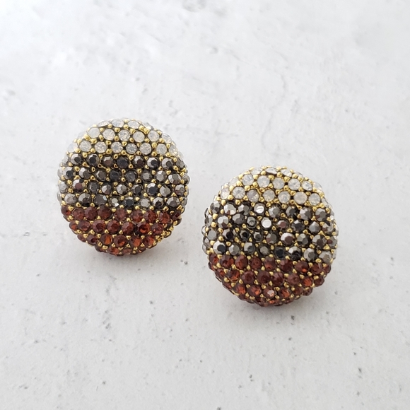 NWOT Rhinestone Stud Earrings, Antique Gold Plated Earrings with Pavé Crystals - Picture 3 of 4